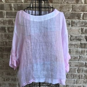 Pure Jill Linen Top Pink White Netted Over Sized